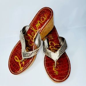 Sam Edelman Womens Size 9M Tong Wedge Platform Cork Heel Slide On Sandals Shoes